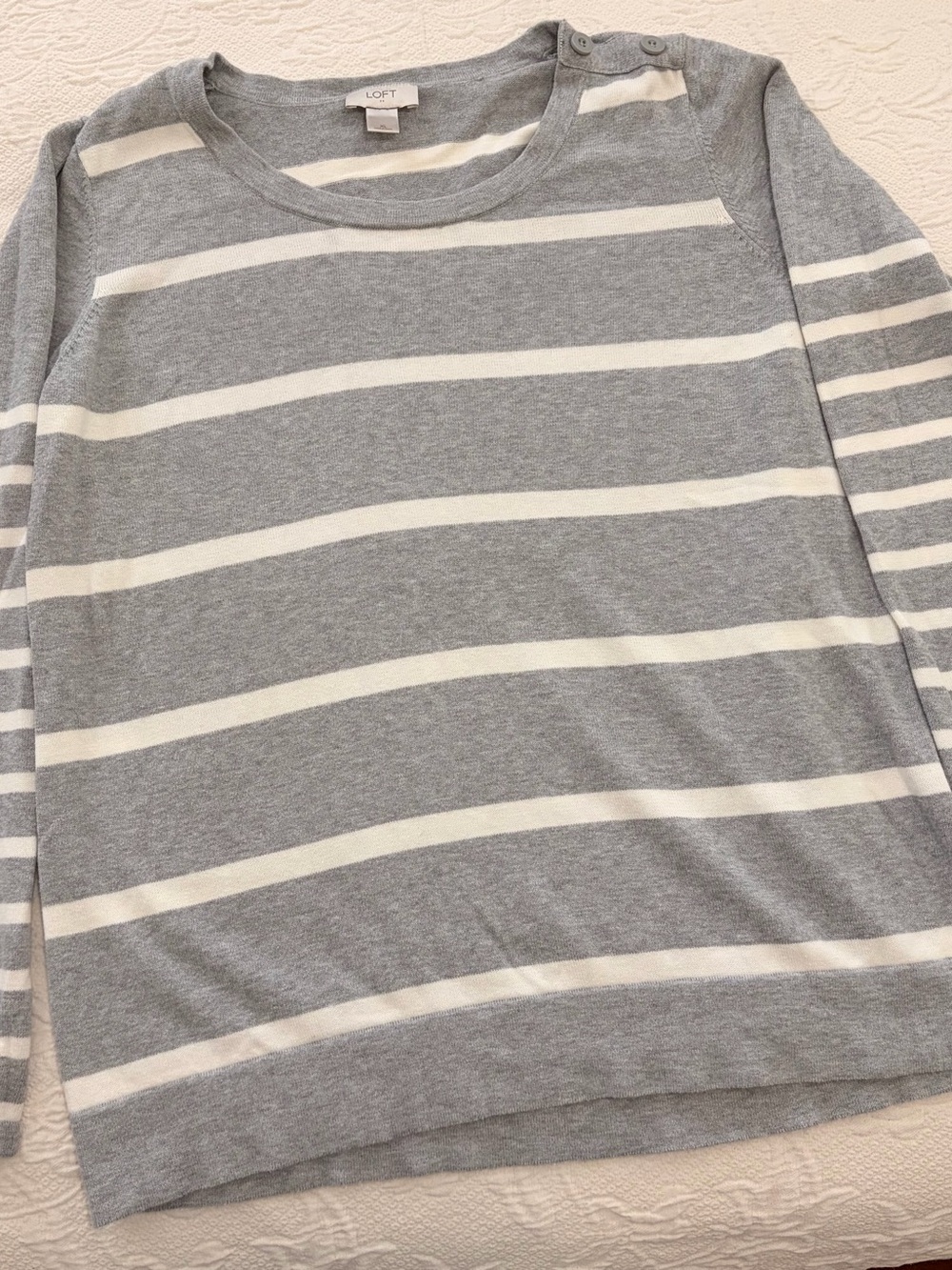 LOFT Gray & White Striped Crewneck Sweater XL Super cute and soft!